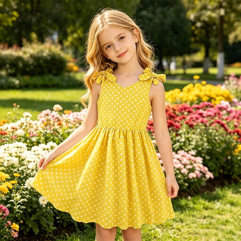 Girls' Dresses Little Big Girls Strappy Dress V Neck Sleeveless Conch Print Elegant Summer Casual Lightweight Fashionable Outfit Multicolour 9 