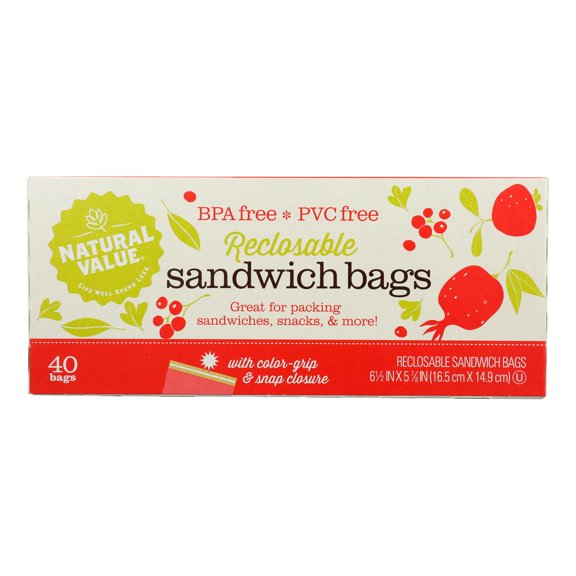 Natural Value Color Grip Reclosable Sandwich Bags / Case / 480-ct.