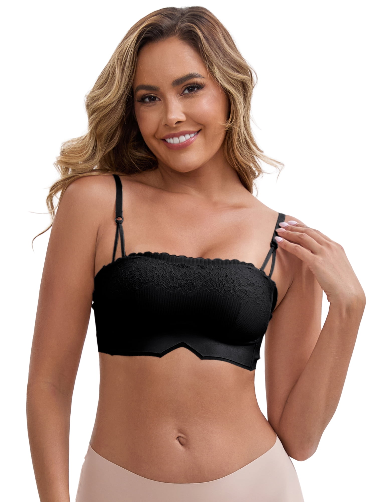 DARING DIVA Strapless Non Slip No Underwire Push Up Padded Bralette L Black