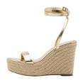 thumbnail image 3 of FSJ Women Classic Round Open Toe Wedge High Heel Sandals Espadrille Platform Lace-up Adjustable Buckle Ankle Strap Cute Summer Dress Shoes Size 8.5 Gold, 3 of 5