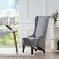 thumbnail image 3 of 23" Wide High Back Accent Chair, Royal Wing Back Side Chair with Birch Wood Legs, Retro Armless Throne Chair Armchair for Living Room, Bedroom, Gray Fabric, 3 of 9
