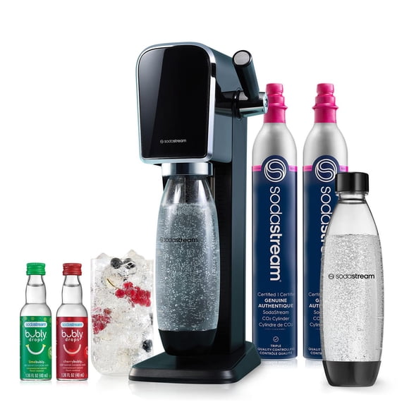 SodaStream Art - Paquete para hacer agua con gas (negro), con CO2, botellas DWS y sabores Bubly Drops