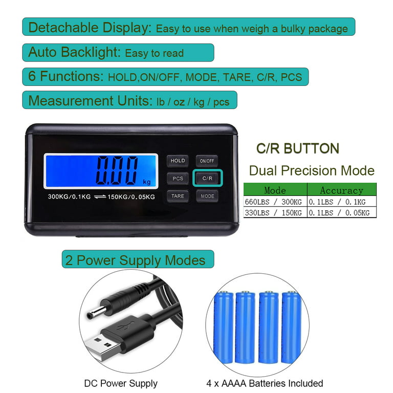Miumaeov 440lbs Shipping Weighing Scale Digital Electronics Mail Parcel Scale Battery LCD Digital for Medium to Small Packages Parcel Small Pet USB