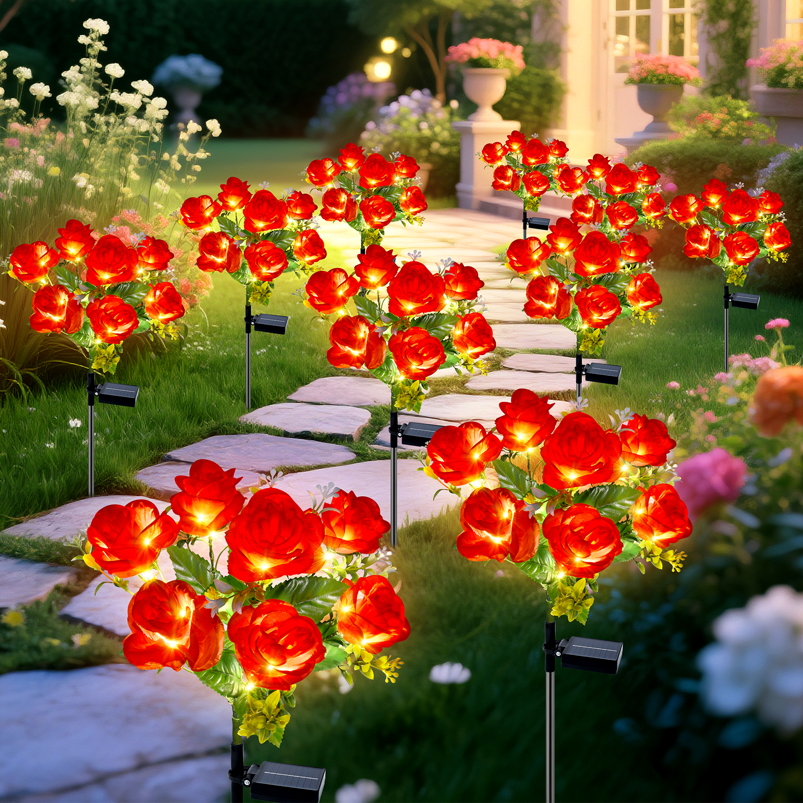 Qoosea 2-Pack Solar Rose Garden Lights Warm White photo 5