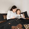 thumbnail image 4 of jejeloiu Initial Letter H Full Size Comforter Sets For Girls,Glitter Print Leopard Bow tie Bedding Sets For Kids,Black Reversible,3pcs, 4 of 7