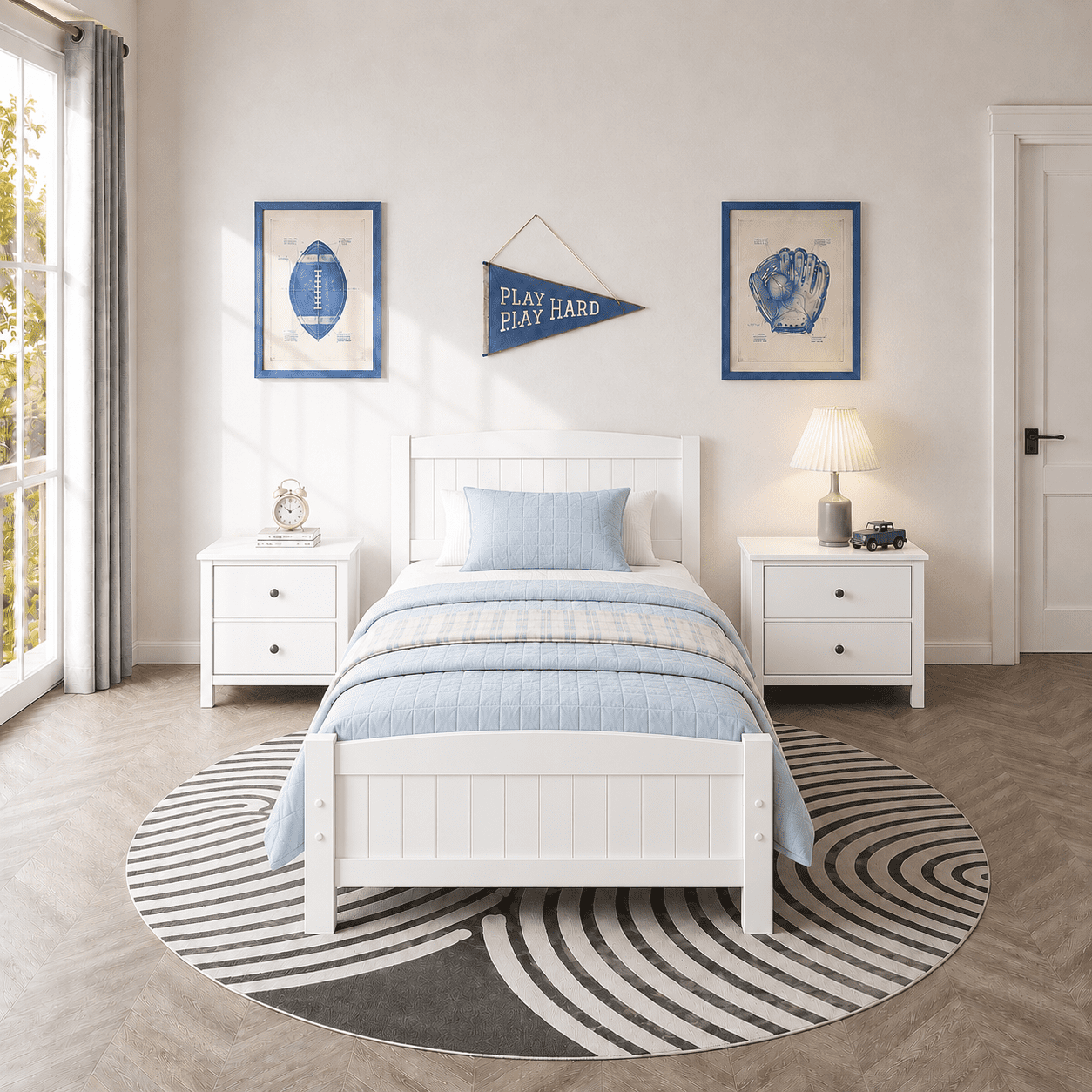 PAPROOS White Wooden Twin Platform Bed Frame with Headboard and Footboard, 330lbs Capacity, Twin Size Bed Frame, No Box Spring Needed