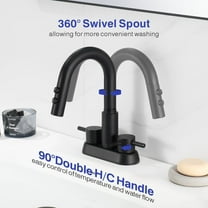 Bathroom Faucet with Pull Down Sprayer 3 Holes, Matte Black 4 inch 2 Handles Centerset Laundry Bar Basin Pull Out Bathroom Sink Faucet with Pop-Up Drain