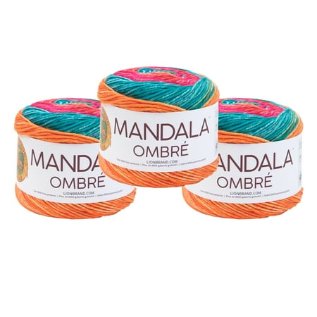 UPC: 0842093116684 | Lion Brand Yarn Mandala Ombre Happy Ombre Cake Medium Acrylic Multi-Color Yarn 3 Pack