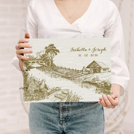 Darling Souvenir Personalized Engraved Laser Cut Wedding Guest Book Wooden Cover Sign-in Book Registry Guestbook Scrapbook-18