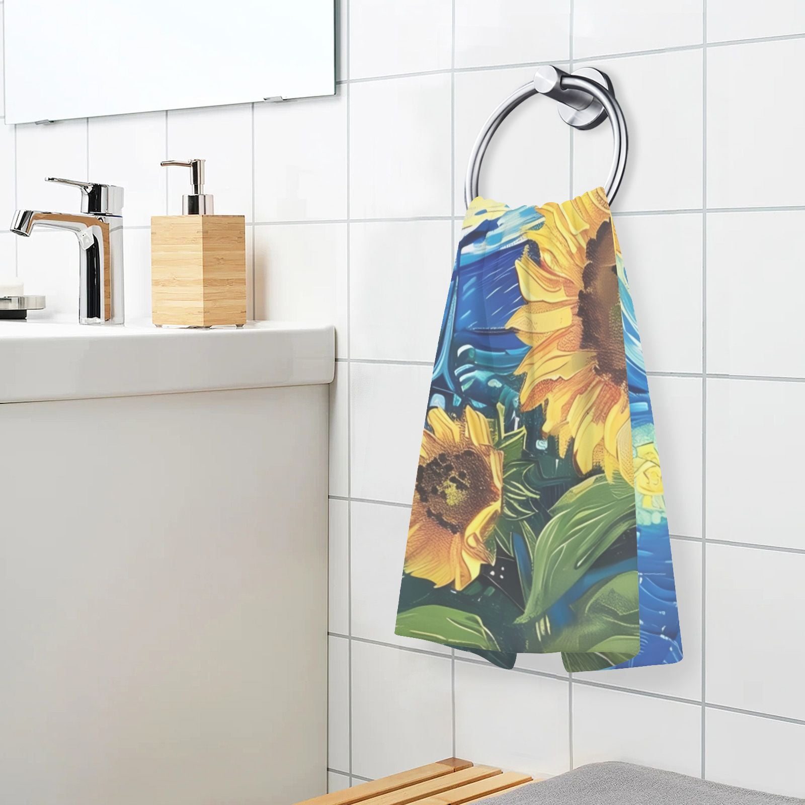 Sunflowers Starry Sky Hand Towels Cotton Bath Towels Large Face Towels Absorbent for Bathroom 2 Packs