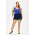 thumbnail image 3 of CASSIE LIZ Plus Size Women's Elastic Waist Dark Blue Shorts 2X Pocket Casual Washed Ripped Roll Cuff Shorts Jeans Summer Shorts Pants 2XL 20W, 3 of 6