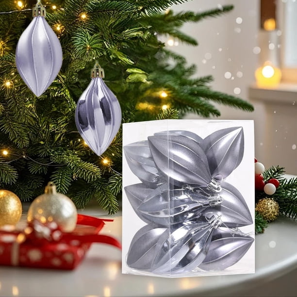 Adornos navideños en paquete de 12 con forma de carambola • Plástico electrochapado metálico • Azul claro, oro, vino, oro rosa, plata • Adornos colgantes de 7,5x4,5 cm para decoración de fiestas