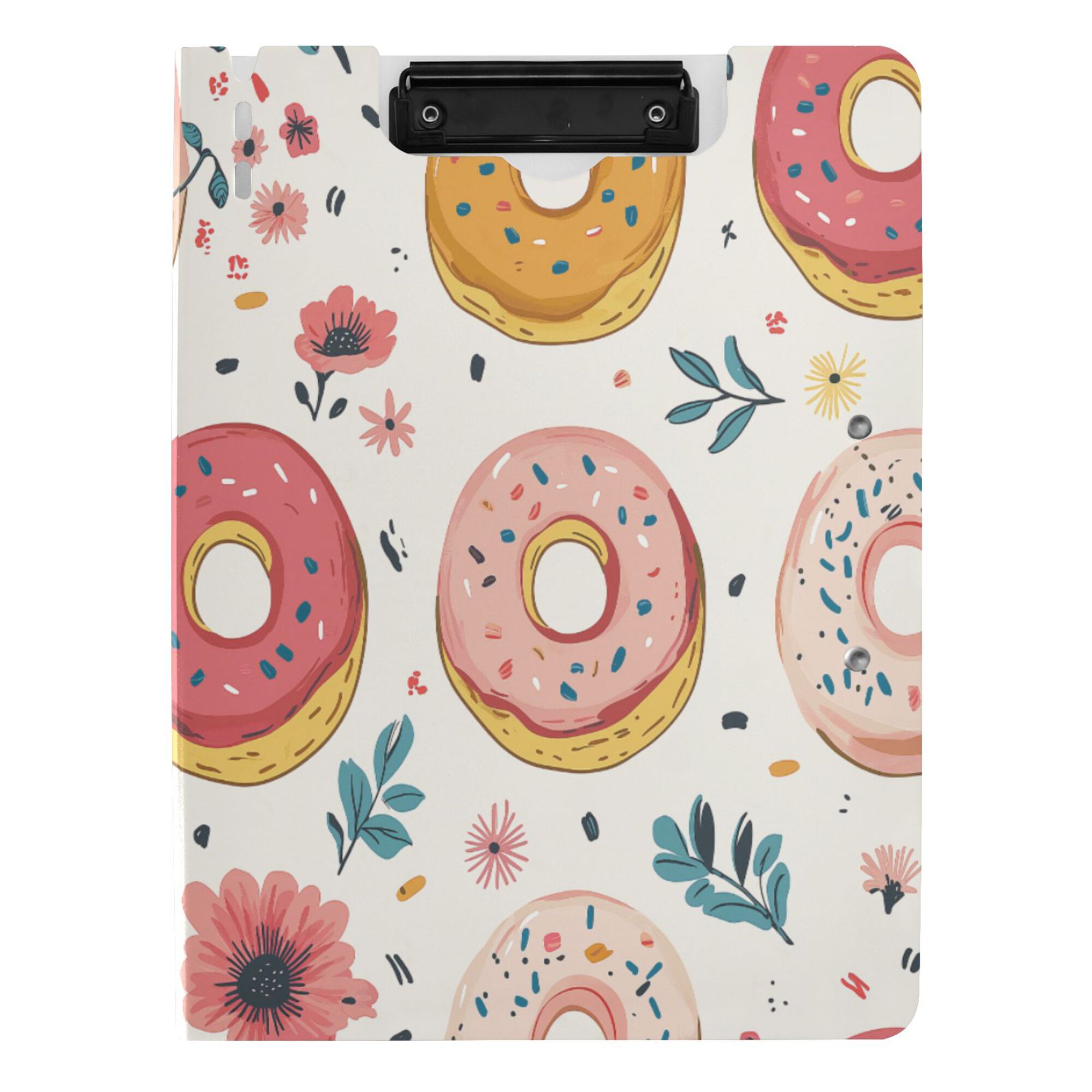 FORMRS A4 Clipboard Folder with Pen Holder Horizontal Foldable School Office Binder, Pink Donut