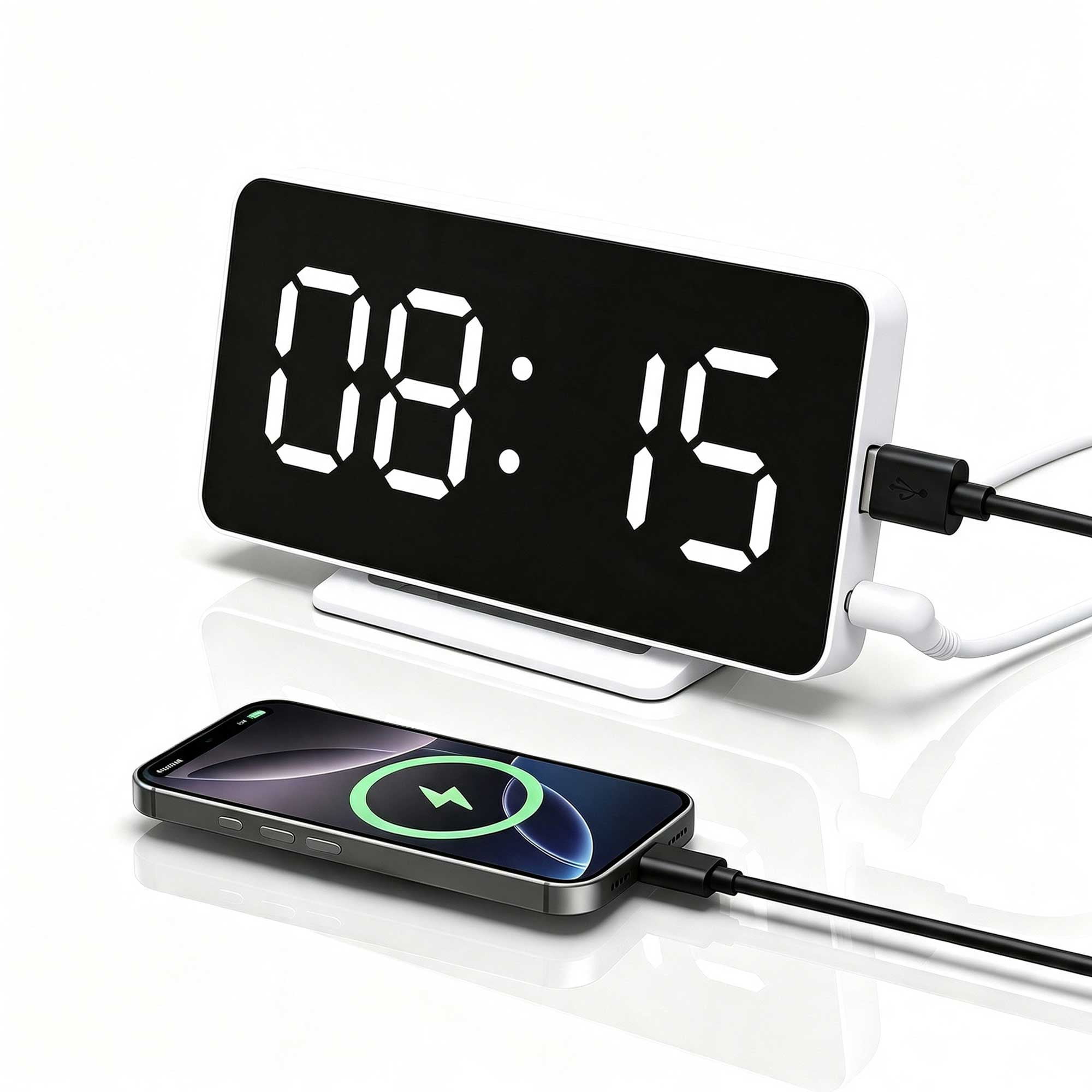 DAYBETTER USB Charging Digital Clock for Bedroom, 2 Alarms Clock with Memory Function, Dimmable, Time, Date, Temp, Backlight and Mirror Function, 5-Minute Snooze for Kids Elderly Deep Sleepers