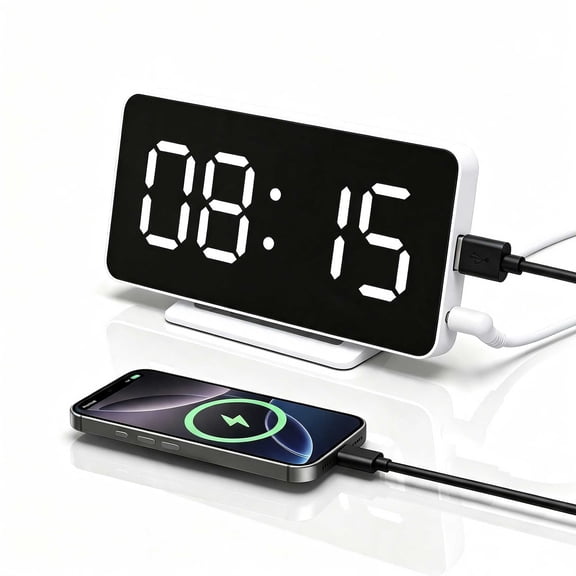 DAYBETTER USB Charging Digital Clock for Bedroom, 2 Alarms Clock with Memory Function, Dimmable, Time, Date, Temp, Backlight and Mirror Function, 5-Minute Snooze for Kids Elderly Deep Sleepers