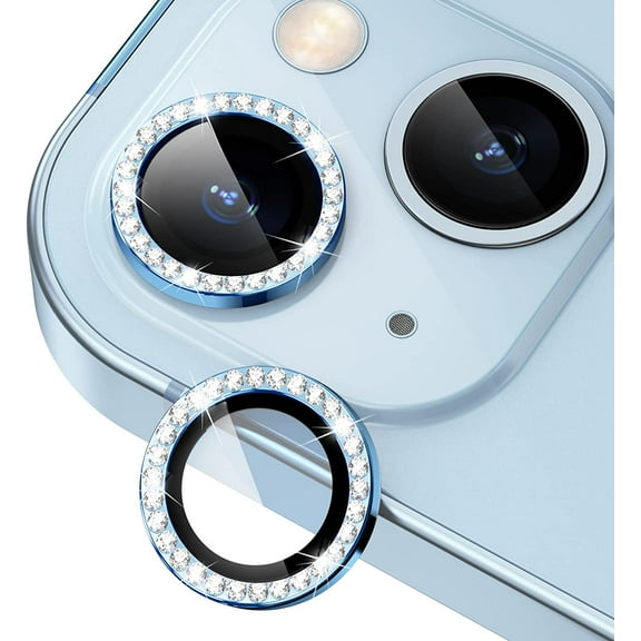 for iPhone 14 / iPhone 14 Plus Camera Lens Protector Bling, 9H Hardness Scratchproof Camera Screen Cover Metal Individual Diamond Ring for iPhone 14 Accessories, Case Friendly (Blue Diamond)