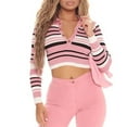 thumbnail image 3 of GA WEIHUA Flash Deals,Womens Lapel Collar V Neck Crop Sweaters Color Block Polo Long Sleeve Shirt Slim Fit Striped Pullover Sweater Casual Comfy Ribbed Knit Tops(Pink,L), 3 of 6