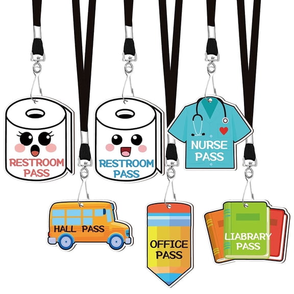 6 Pcs 6 Styles School Nurse Office Pass Wooden Bathroom Passes Cartoon Pattern Classroom Restroom Library Hall Wooden SlipsDIY