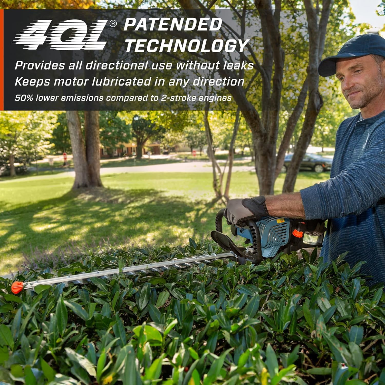 Senix 4-Cycle Gas Powered Hedge Trimmer, Heavy Duty Lightweight Lawn Cutter, 26.5cc, Dual Action Cutting Mechanism, HT4QL-L