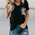 thumbnail image 2 of Summer Tshirts for Womens Fashion Short Sleeve V Neck Tops Leopard Pocket Patchwork Tunic Basic Tee, 2 of 5