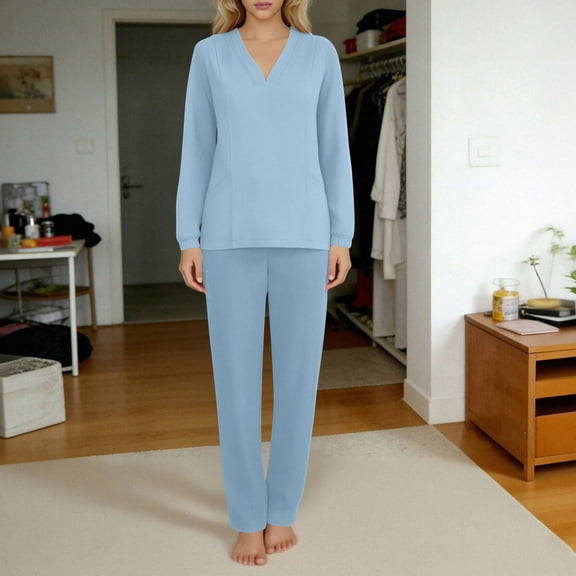 Mifsaly Womens Scrub Sets Straight Leg Pants Long Sleeve V-Neck Medical Uniforms Breathable Soft Healthcare Nursing Scrubs 2026 L