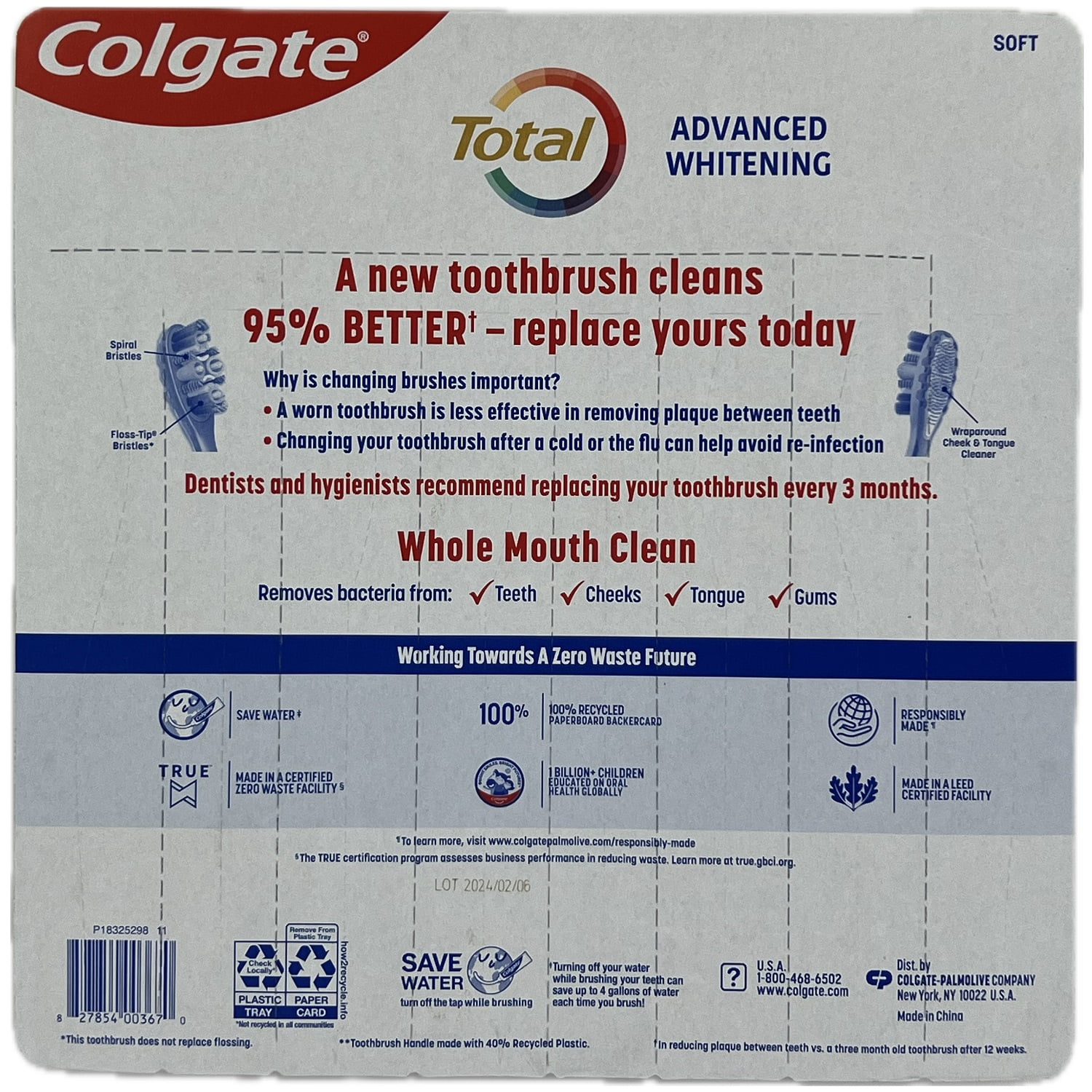 Colgate Total Advanced Whitening Whole Mouth Clean Toothbrush, 8 Count (Soft)