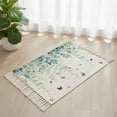 thumbnail image 3 of Blue Green Eucalyptus Bathroom Rug 2'x3', Sage Gradient Leaves Butterfly Low Profile Front Entryway Rug with Tassels, Woven Cotton Washable Kitchen Mat Carpet for Foyer Bedroom Back Door Decor, 3 of 9