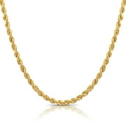 Tilo Jewelry 14K Yellow Gold Diamond-Cut Rope Chain Necklace with Secure Lobster Lock | 4mm - 20 Inch | Everyday Necklace for Men, Women, Unisex