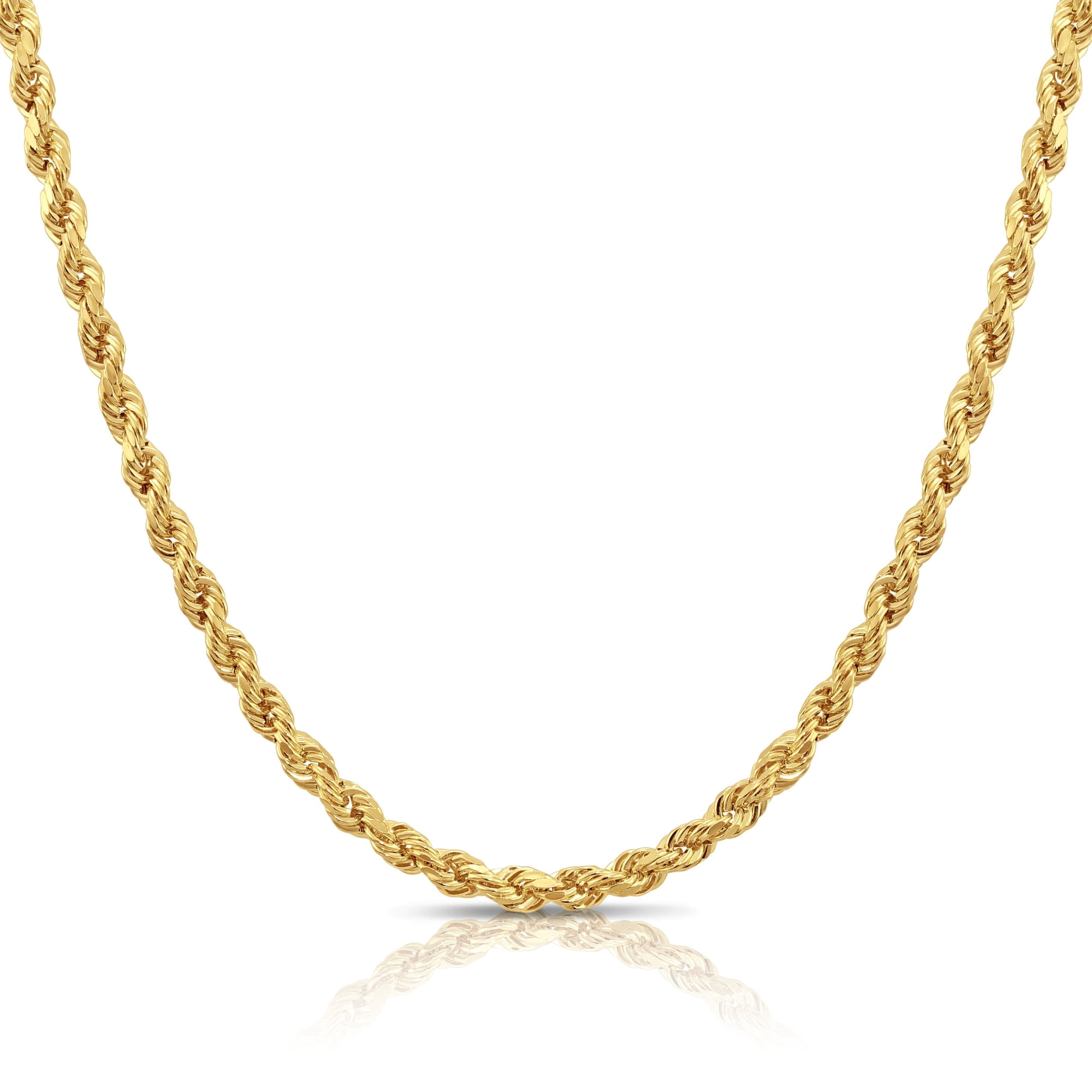 Tilo Jewelry 14K Yellow Gold Diamond-Cut Rope Chain Necklace with Secure Lobster Lock | 4mm - 20 Inch | Everyday Necklace for Men, Women, Unisex