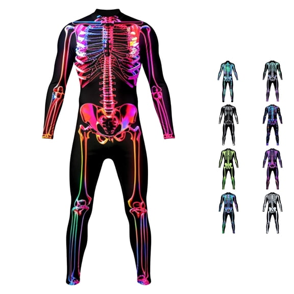JAJAHO Kids 3D Skeleton Jumpsuit Boys Girls Halloween Jumpsuit Zipper Front Dress Up Onesies 7-14Y