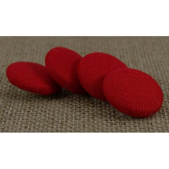 Decorative Red Round Rayon Fabric Covered 2 Holes Buttons Sewing Craft - Pack of 12 Pieces