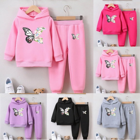 5-6 Years Child Girls Outfits Sweatsuit Set Long Sleeve Sweatshirt Sweatpant Tracksuit Sets Hoodie Pants Casual Set Girls Gray Tracksuit