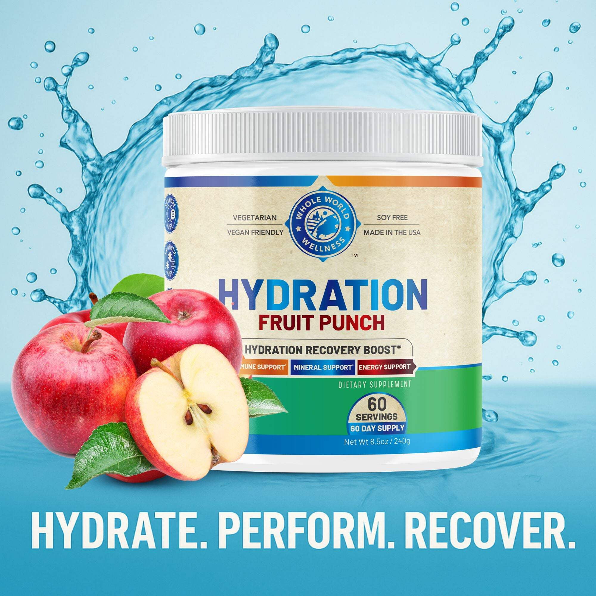 Hydration Electrolyte Powder, Fruit Punch Flavor, 60 Servings, USA Made