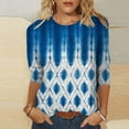 thumbnail image 2 of Pompotops Mode Femme T-shirt Imprimé Mi-Longueur Manches 3/4 Blouse Col Rond Hauts Décontractés Liquidation, 2 of 4