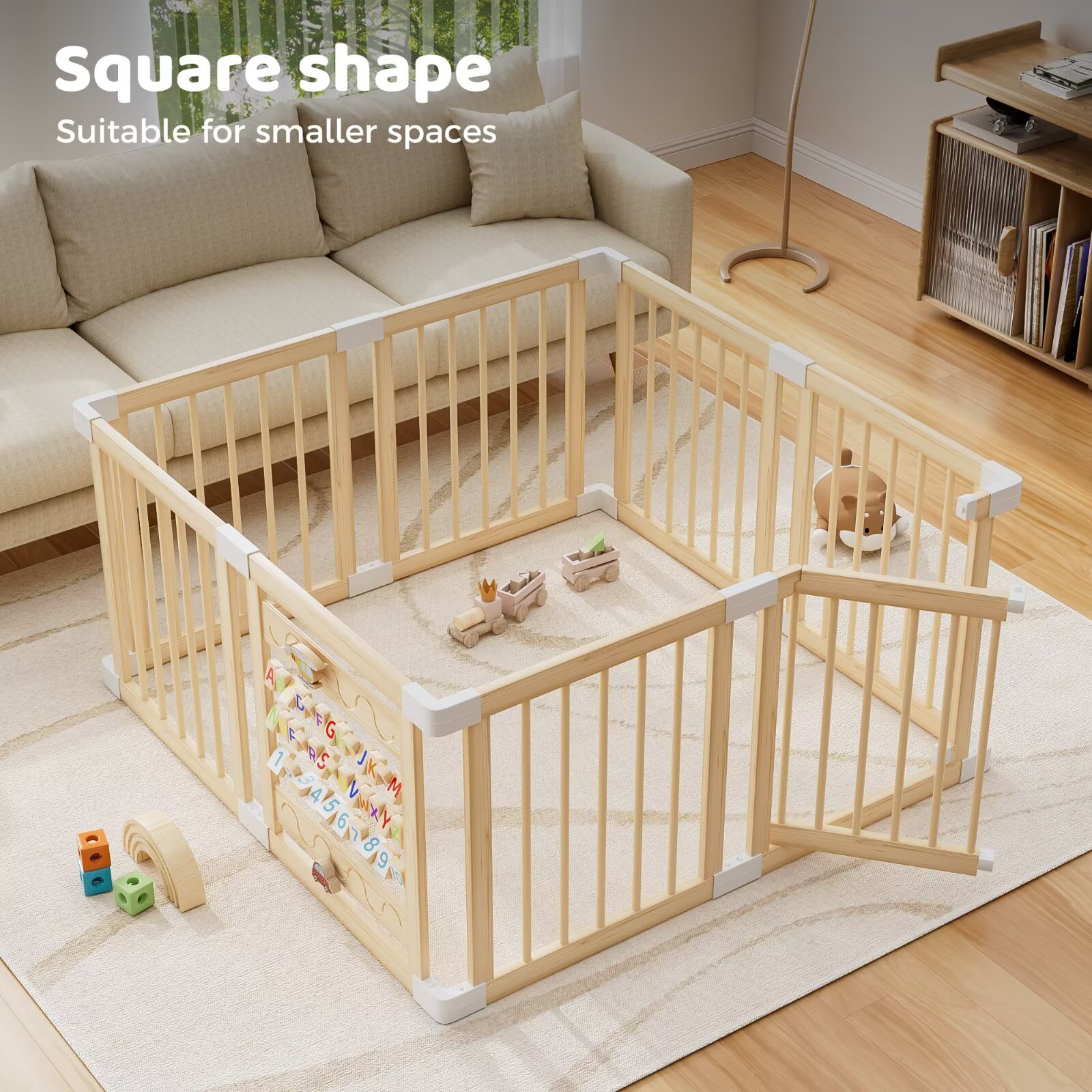 Babyeap Wooden Baby Playpen with Built-in Activity Panel photo 3