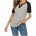 thumbnail image 1 of Timegard Women Tops Notched V Neck Button Short Sleeve Color Block Loose Comfy Summer Casual Shirts Tops, 1 of 8