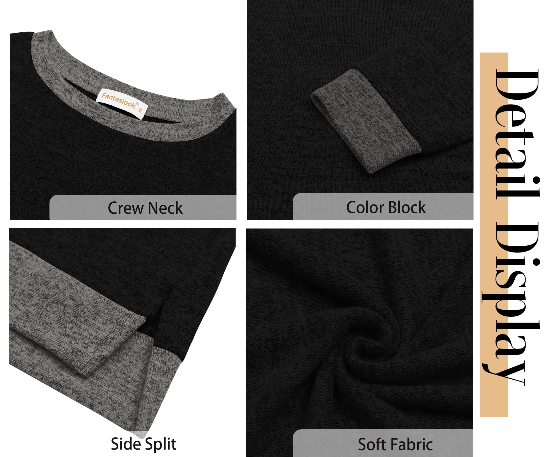 Sweatshirt for Women Long Sleeve Tunic Tops Color Block Crewneck Sweatshirts Side Split