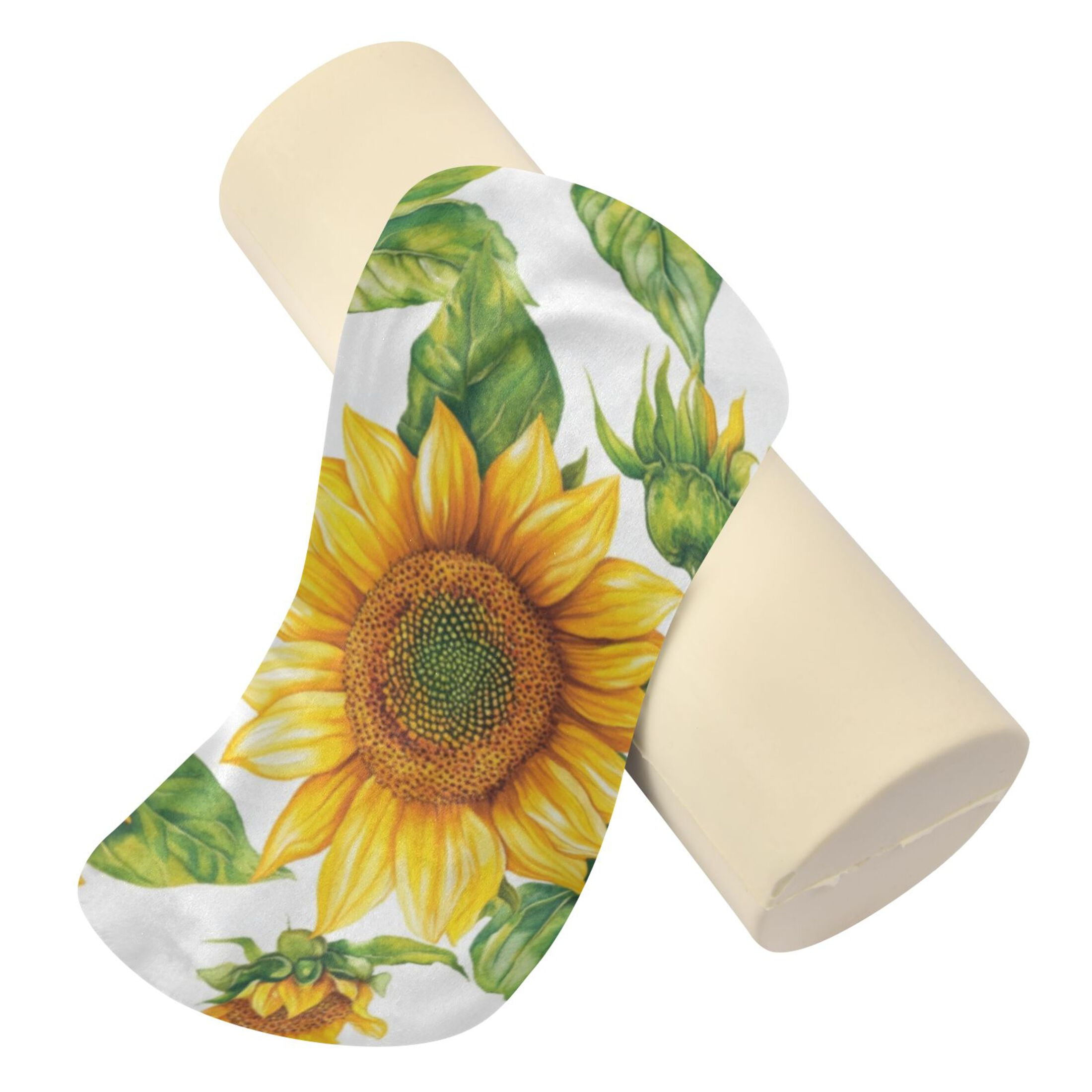 Neck pillow Round Cervical Pillow Cylindrical Pillow Lumbar Pillow Sofa Headrest Pillow Support For the Back, Neck and Head Large Yellow Sunflower