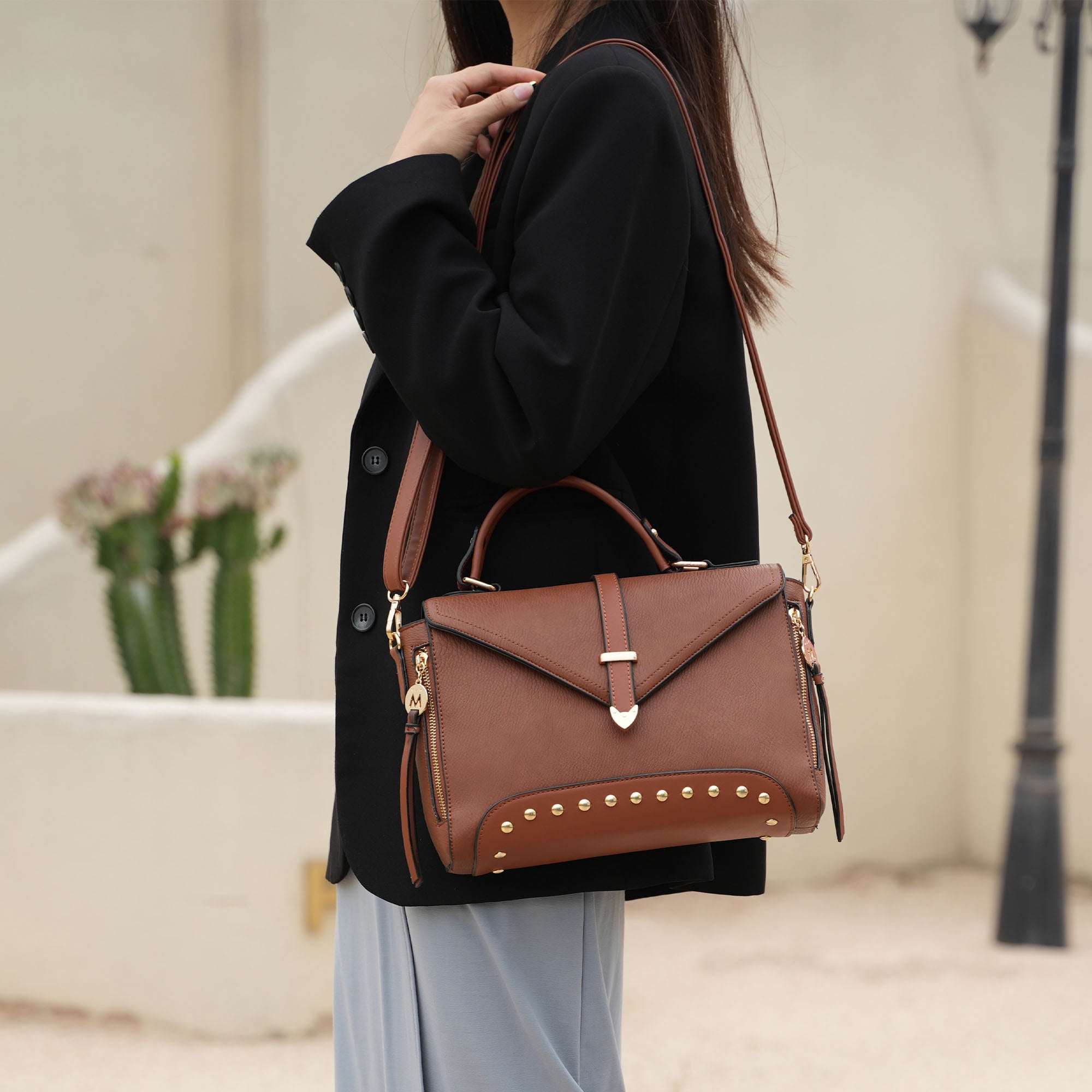 MKF Collection Angela Women Satchel Bag Vegan Leather, Crossover Purse Handbag by Mia K - Blush