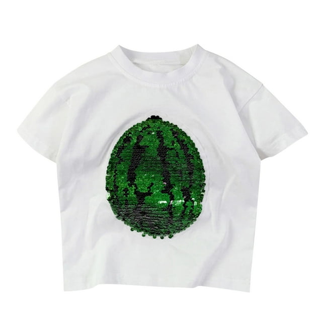 Hiiyo T-Shirt à Sequins Melon D\'eau pour Fille Été Décontracté Manches Courtes
