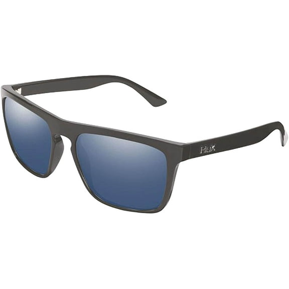 Huk Men's Siwash Polarized Sunglasses Matte Black Frame Blue Mirror Lens