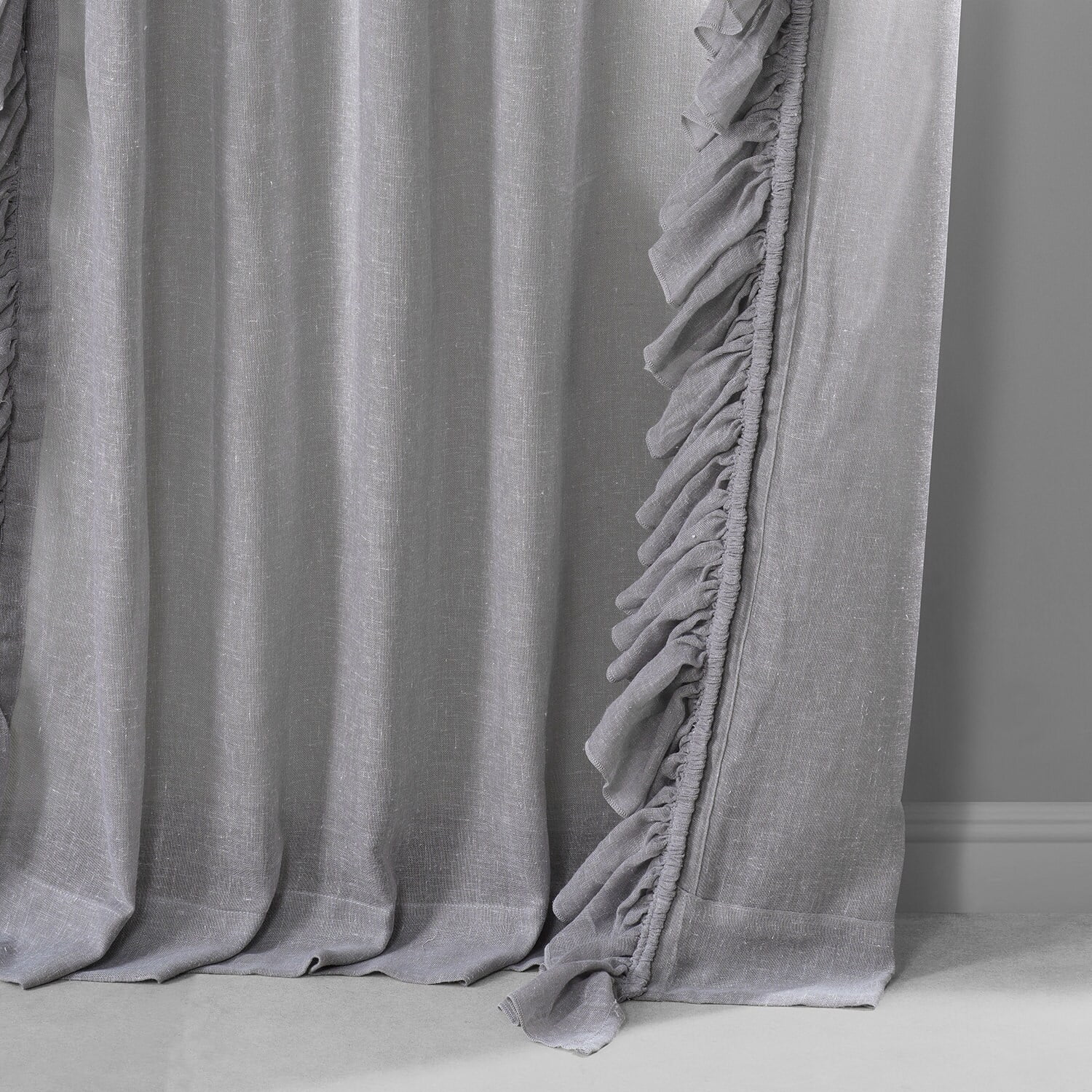 Nickel Faux Linen Ruffle Sheer Curtain (1 Panel), Nickel, 50W X 84L