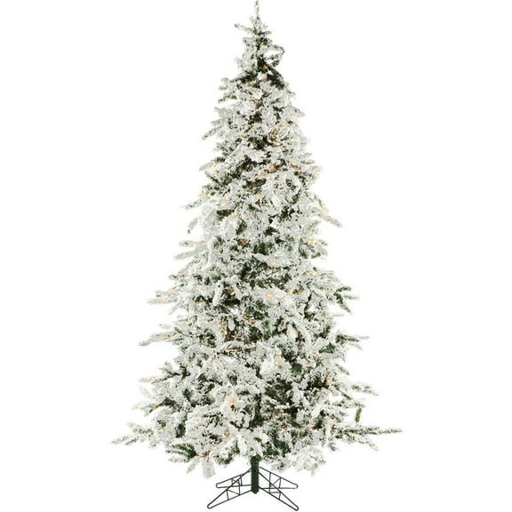 Christmas Time 7.5-Ft. White Pine Snowy Artificial Christmas Tree with Clear Smart String Lights | Realistic High Quality PVC | Festive Holiday Decor for Home and Office | Flame Retardant