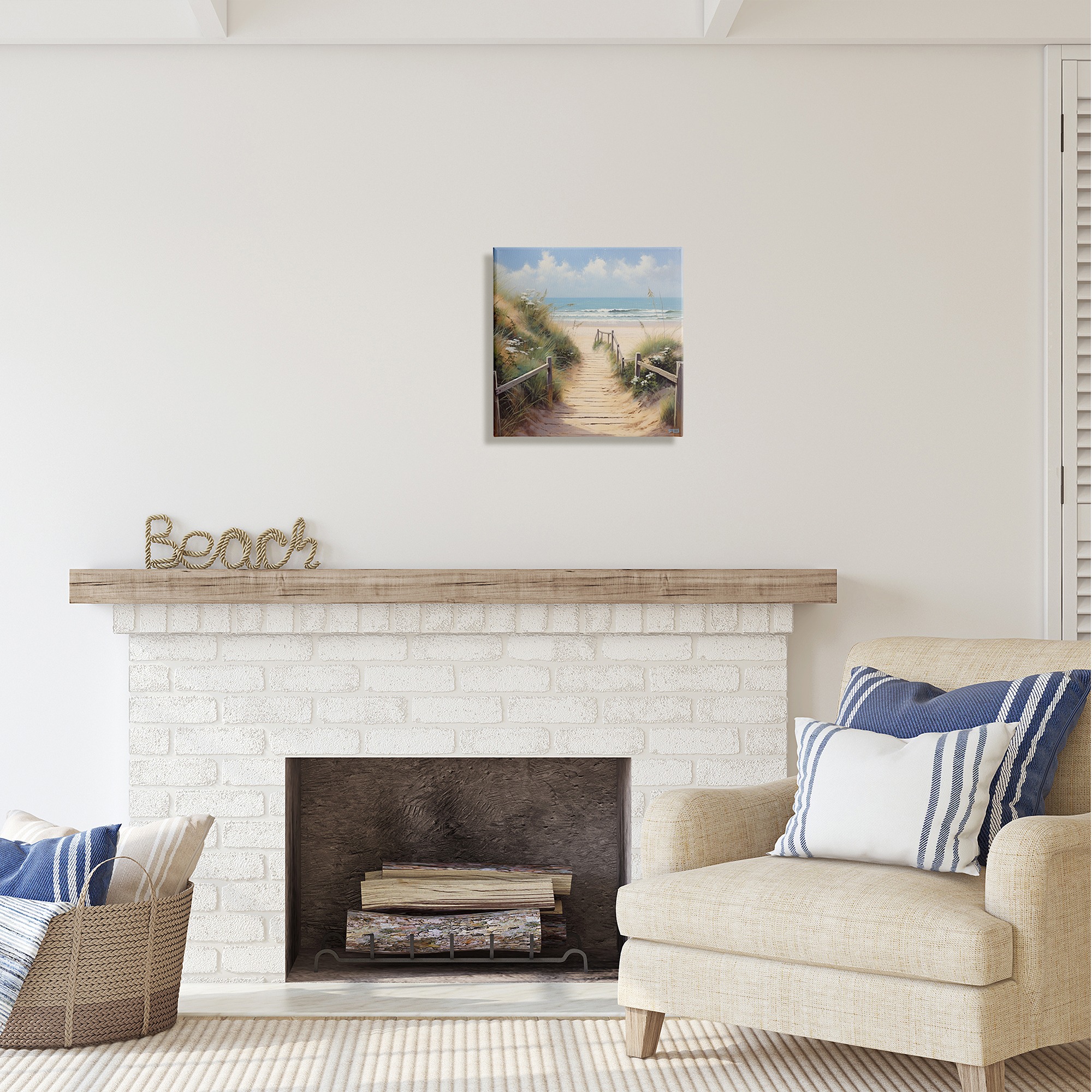 Stupell Industries Sandy Path to Beach Landscape Painting Gallery Wrapped Canvas Art Print Wall Art, 17 x 17