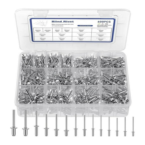 600 Pcs 14 Size Rivets Assortment Kit Aluminum Rivets (3/32 Inch 1/8 Inch 5/32 Inch 3/16 Inch),Assorted Blind Rivets