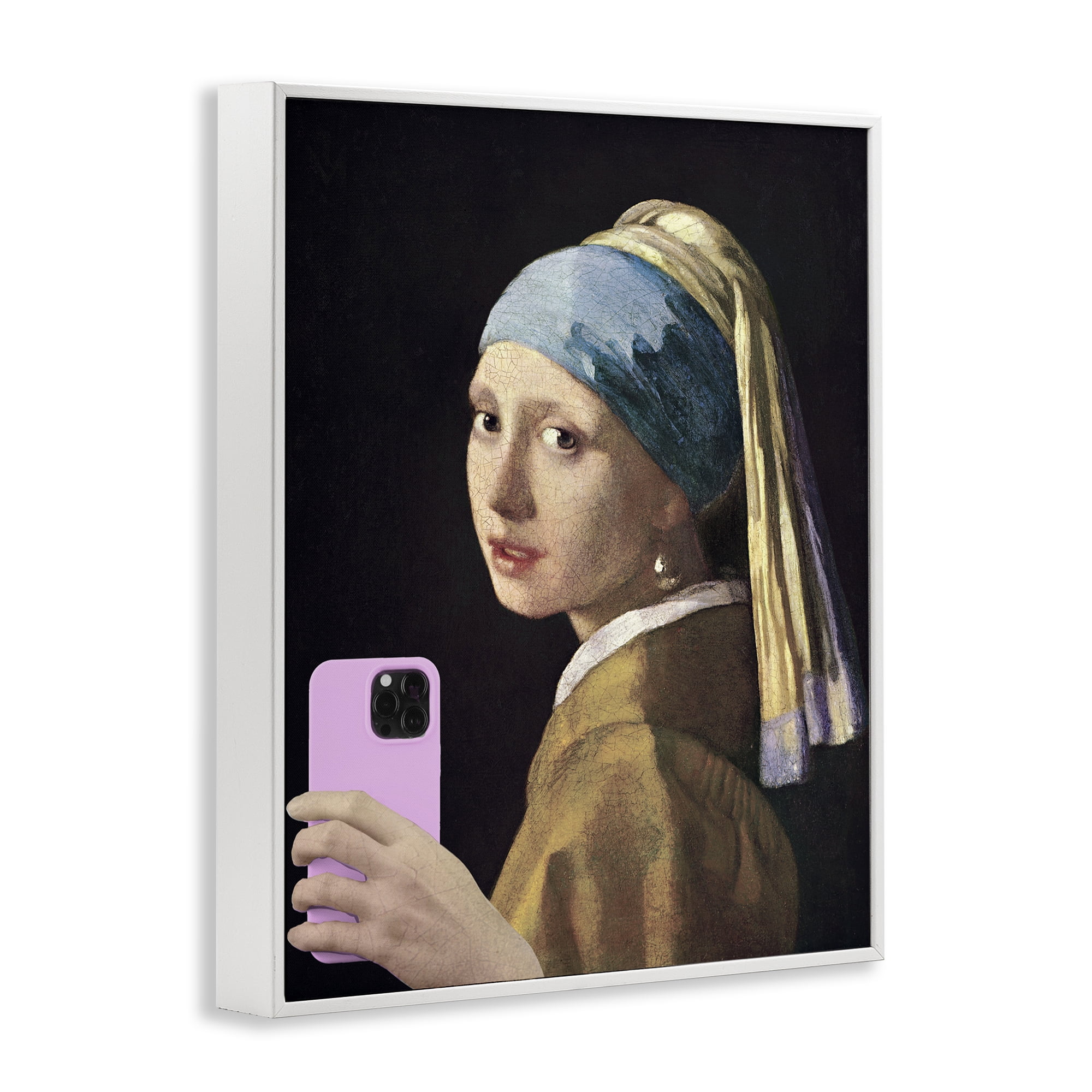 Girl With Pink Phone Funny White Framed Giclee Art, design by Masters Redux