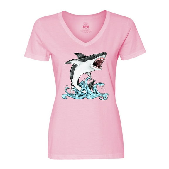 Inktastic Great White Shark Jumping Women's V-Neck T-Shirt