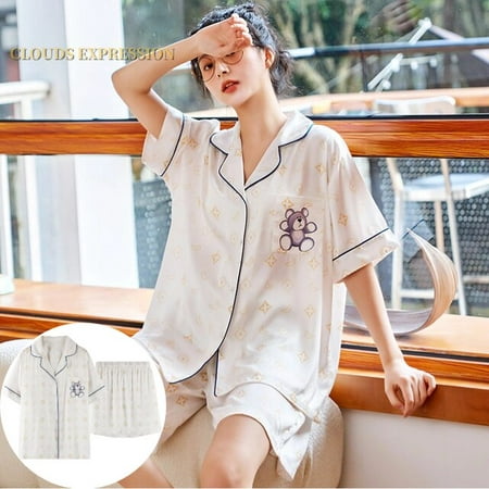 

QWZNDZGR Summer Brand Short Sleeved Men Pyjamas Imitate Silk Polyester Men Pajama Sets Satin Pajama Lover Sleepwear Pajamas Nightgown 3XL