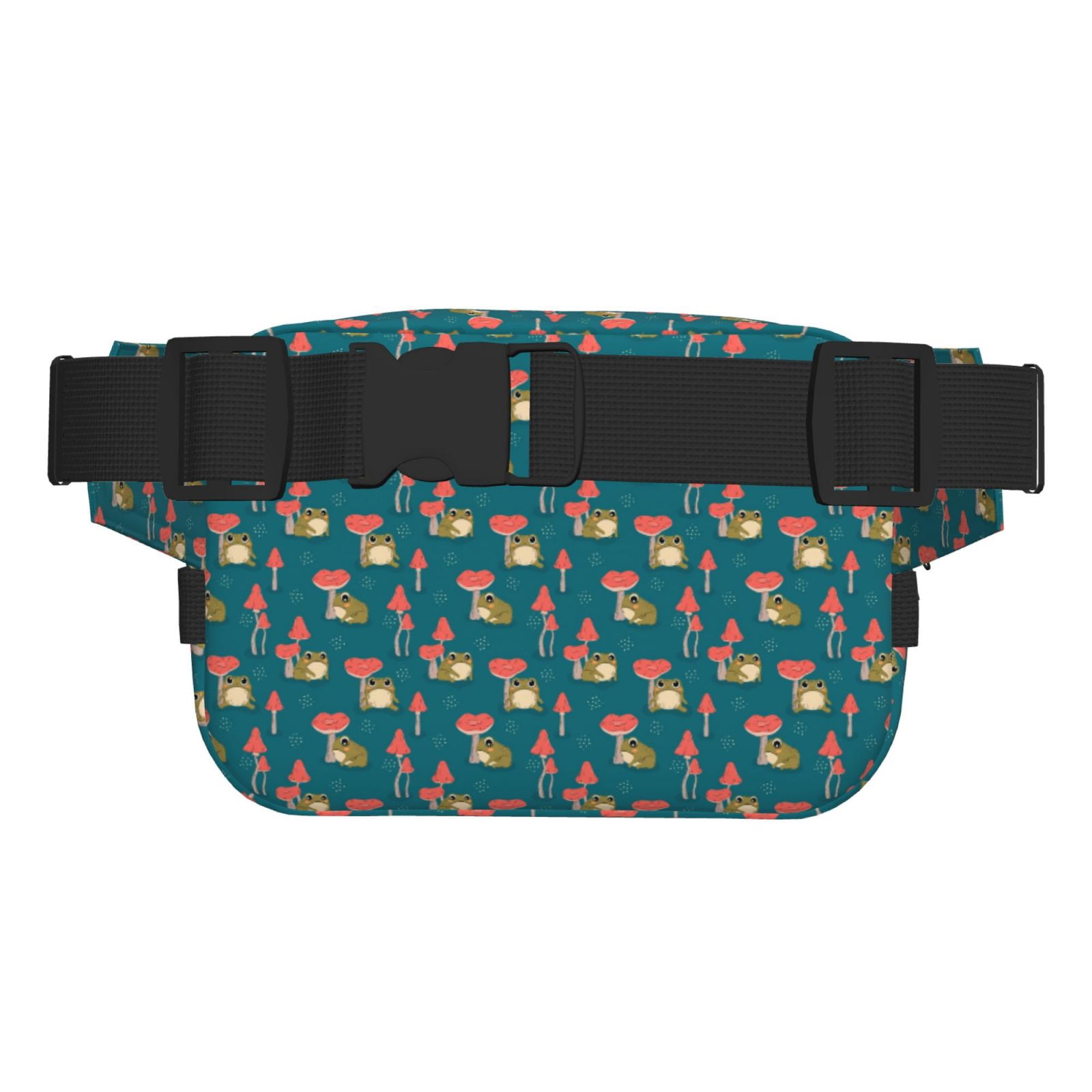 Picia Frog and Mushrooms Print Square Double-Layer Waist Bag Mini Adjustable Waist Belt Bag Exercise Running Travel Hiking
