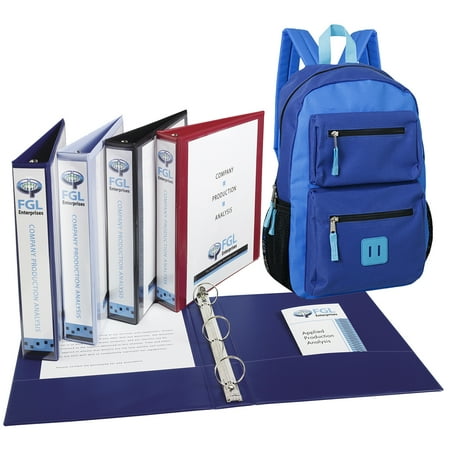 18 Inch Double Pocket Backpack and Avery(R) Show Off(TM) View Binder with 2; Round Ring 12050, Available in Assorted Colors: Black, Light Blue, Navy Blue, Red Bundle